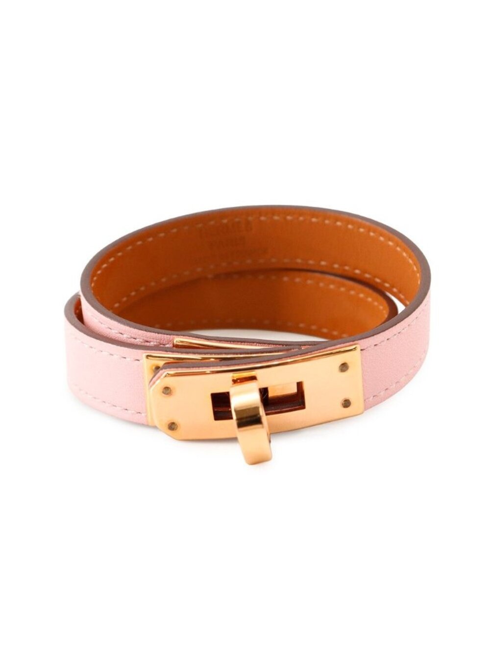 Hermes Bracelet Kelly Double Tour Rose Sakura Pink Gold Swift T2